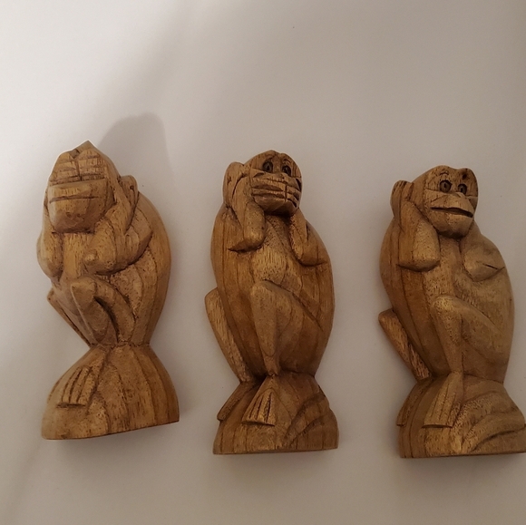 3 Wise Monkeys Vintage Wood Hand Carved See No Evil Hear No Evil Speak No Evil - Picture 2 of 10